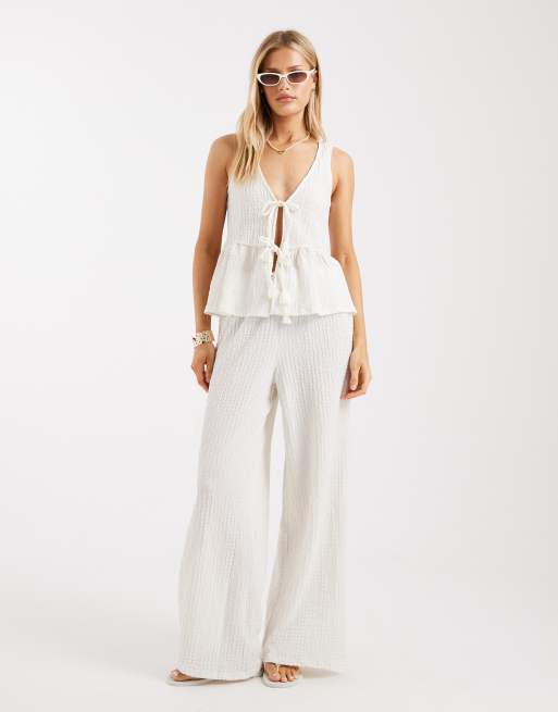 New Look – Gräddvit, strukturerad kostymväst i peplum-modell, del av set, 4 av 4