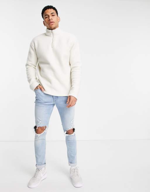 New Look – Gräddvit sweatshirt i fleece med dragkedja vid halsen, 4 av 4