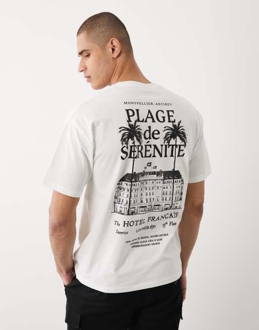 New Look – Gräddvit t-shirt i oversize med hotellogga, 5 av 5