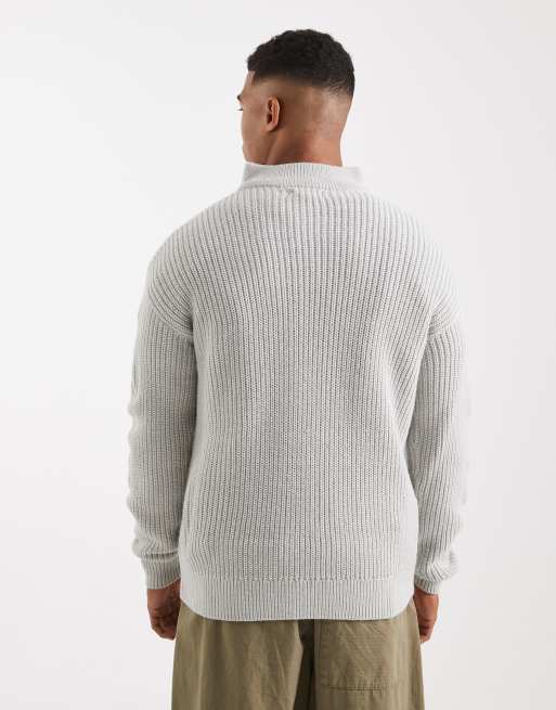New Look – Gråmelerad, stickad fiskartröja med 1/4-lång dragkedja, 3 av 5