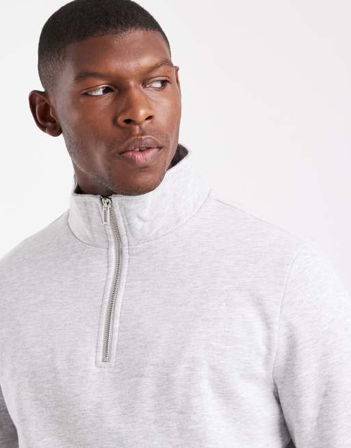 New Look – Gråmelerad sweatshirt med ståkrage och kort dragkedja , 5 av 5