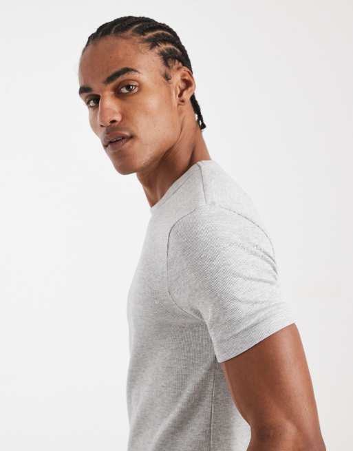 New Look - Gråmeleret ribstrikket tætsiddende T-shirt, 4 af 5