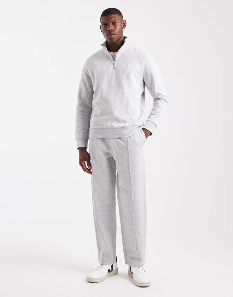 New Look - Gråmeleret sæt med sweatshirt med ståkrave og 1/4 lynlås og joggingbukser - view 1