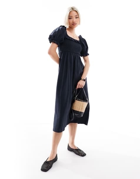 New Look – Granatowa sukienka milkmaid z bufkami - view 1