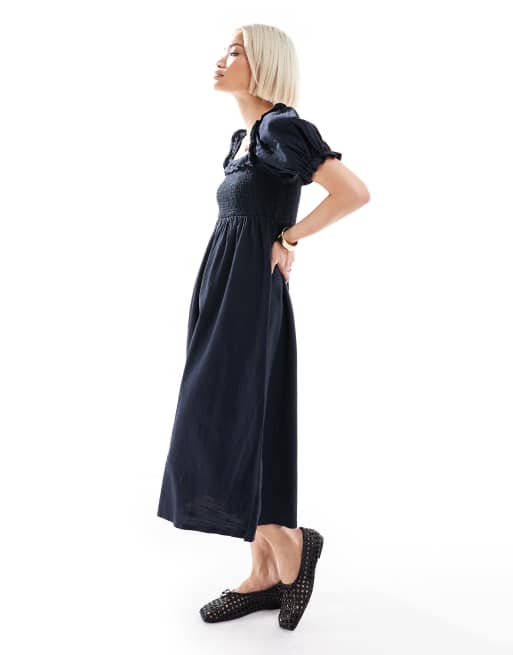 New Look – Granatowa sukienka milkmaid z bufkami, 2 z 4