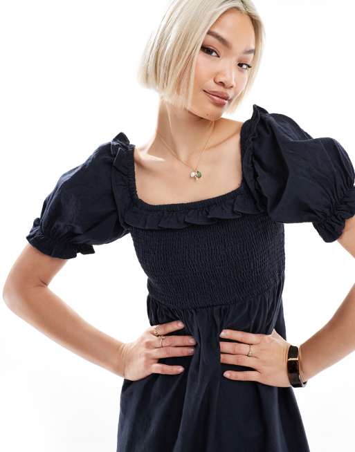 New Look – Granatowa sukienka milkmaid z bufkami, 3 z 4