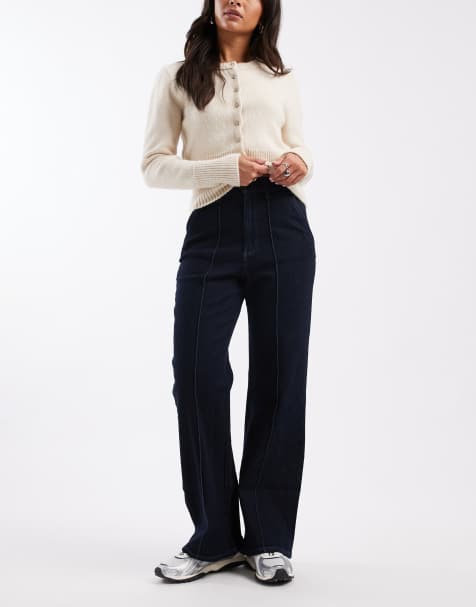 New Look front seam tailored wide leg jean in navy