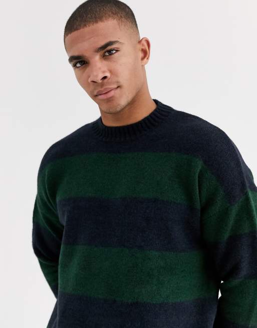 New Look – Granatowy sweter z okrągłym dekoltem i wzorem w szerokie paski