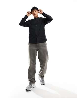 New Look New Look grandad collar long sleeve shirt in black