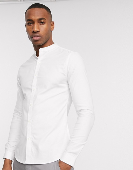 New Look grandad collar poplin shirt in white