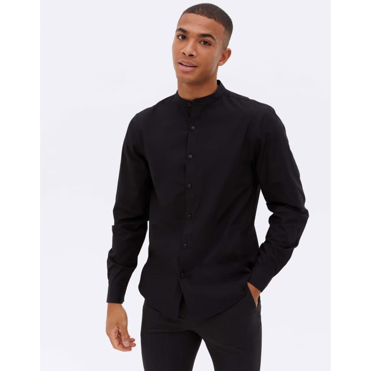 Black grandad cheap collar shirt