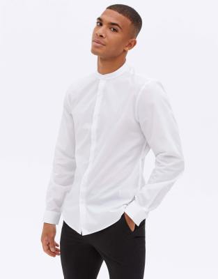 New Look long sleeve grandad shirt in white