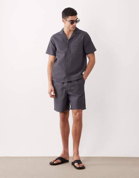New Look – Grått, våffelstrukturerat set med skjorta och shorts - view 1