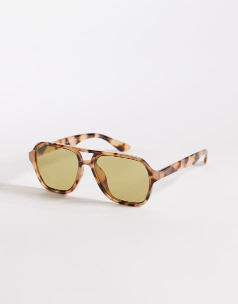 New Look green lens aviator sunglasses in brown - view 1