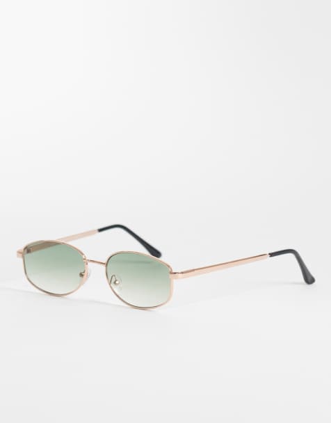 New Look green lens metal oval sunglasses in gold - view 1