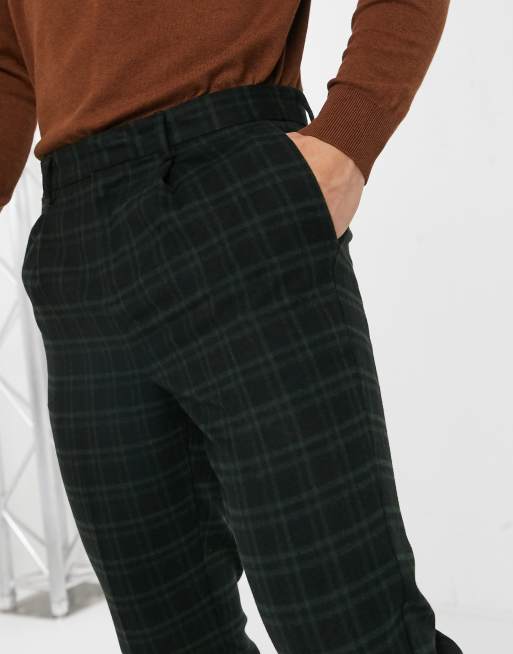 New Look green plaid check pants in black