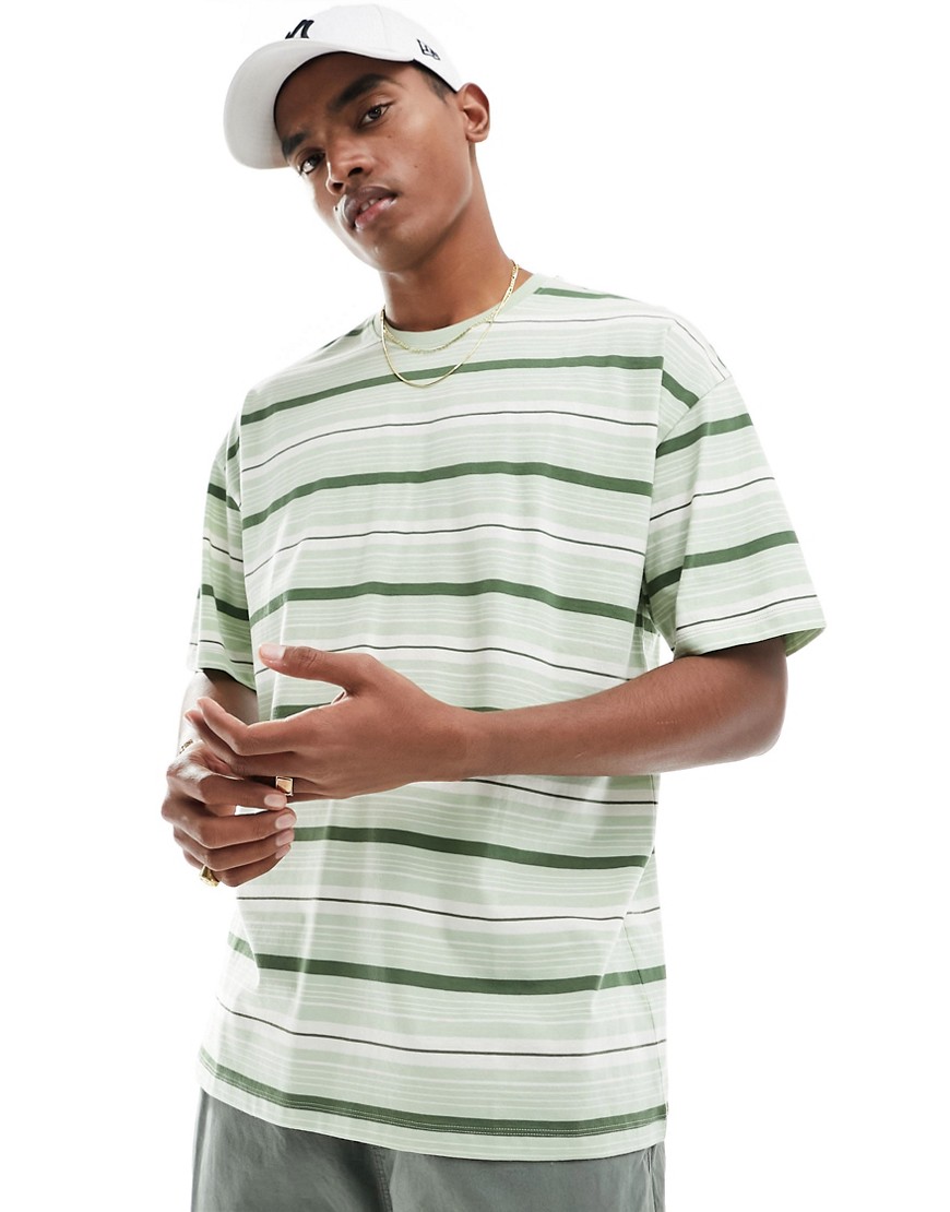 New Look green stripe oversized tshirt in green