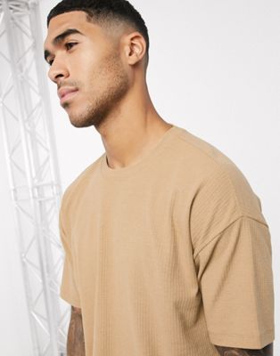 New Look grid texture oversized t-shirt in tan | ASOS