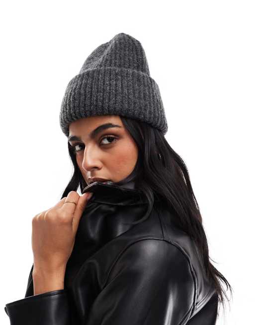 New Look - Grofgebreide beanie in grijs