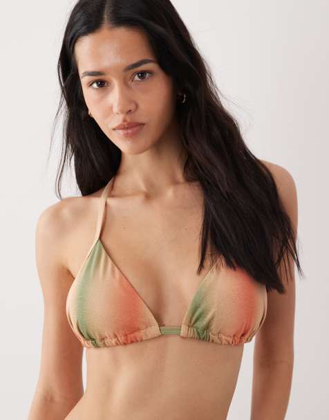 New Look – Grön, ombrefärgad vadderad bikiniöverdel - view 1