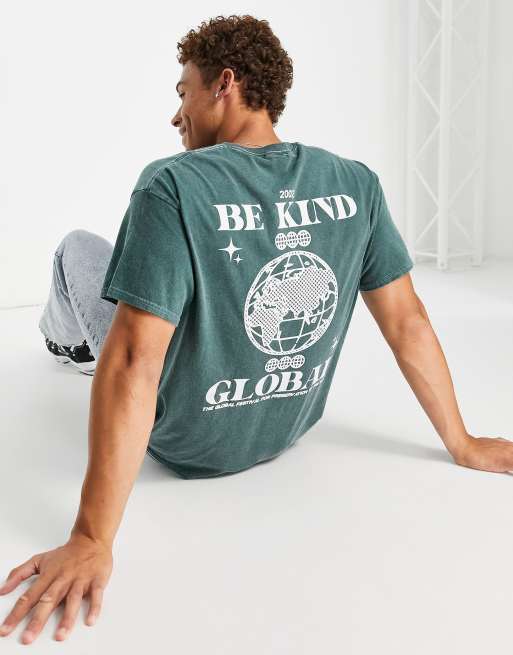 New Look – Grön t-shirt med Be Kind-tryck