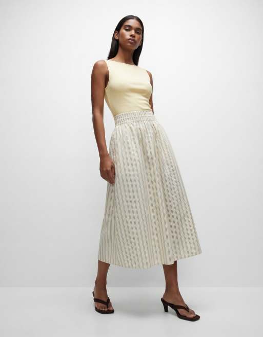 New Look - Gul midinederdel i poplin med striber og cirkelsnit , 10 af 12
