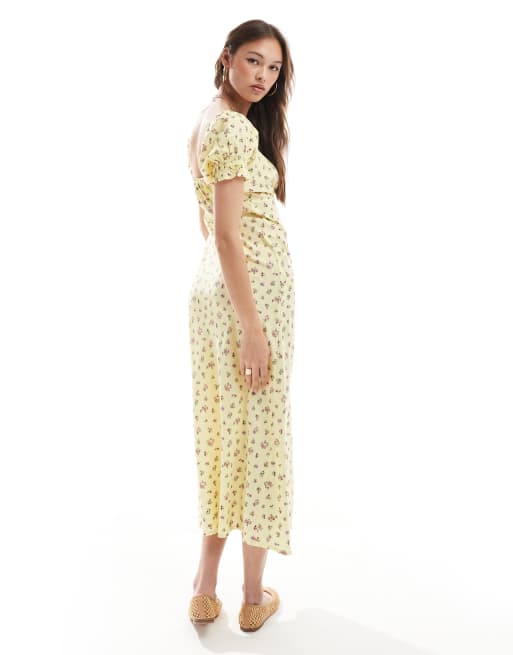 New Look - Gul milkmaid-midikjole med blomstermønster, 4 af 4