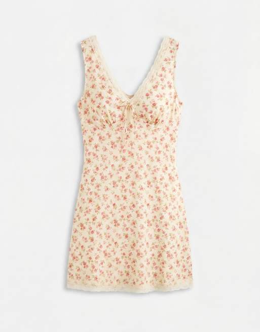 New Look - Gul minikjole med småblomstret print og blondekanter, 5 af 7