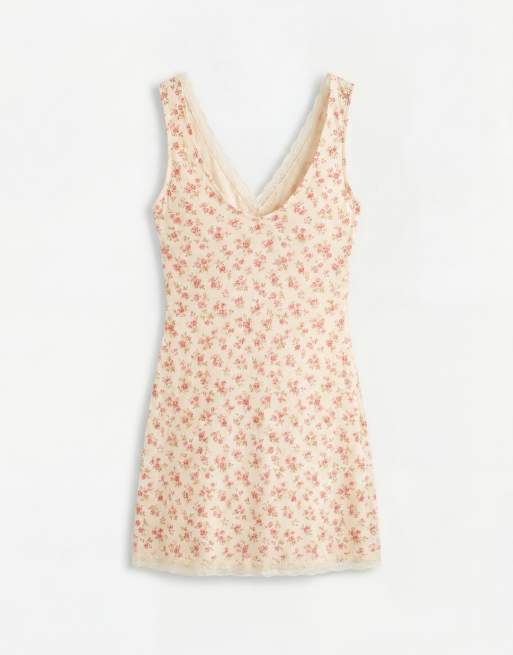 New Look - Gul minikjole med småblomstret print og blondekanter, 6 af 7