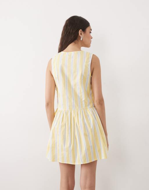 New Look – Gul, randig miniklänning i poplin med volangmidja, 4 av 4