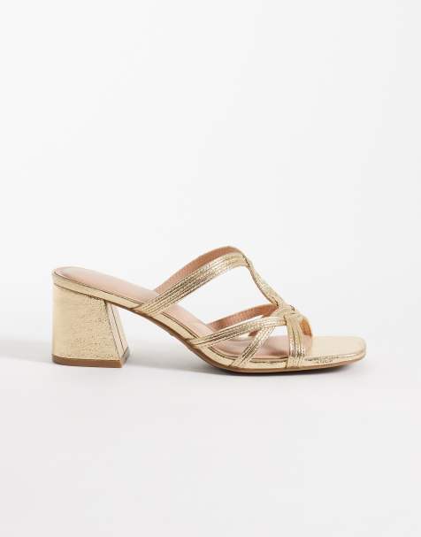 New Look – Guldfärgade mules med blockklack - view 1