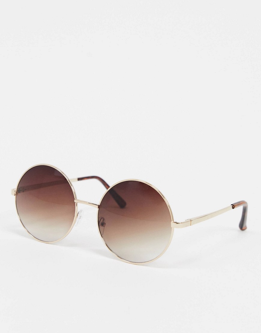 New Look – Guldfärgade runda solglasögon i oversize-modell