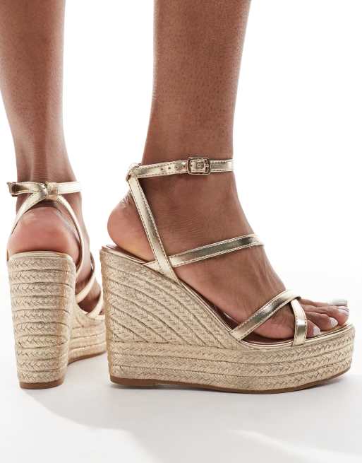 New Look - Guldfarvede espadriller med smalle remme og kilehæl, 4 af 4