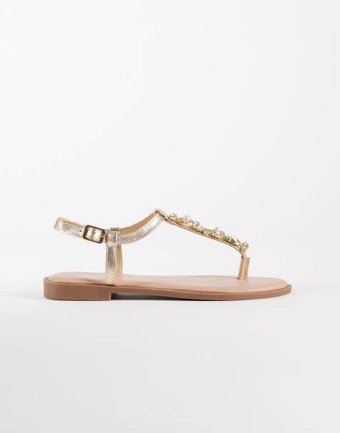 New Look - Guldfarvede flade sandaler med tårem og muslingedetaljer - view 1
