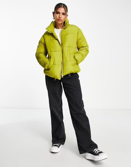 New Look – Gulgrön pufferjacka med boxig passform, 3 av 4