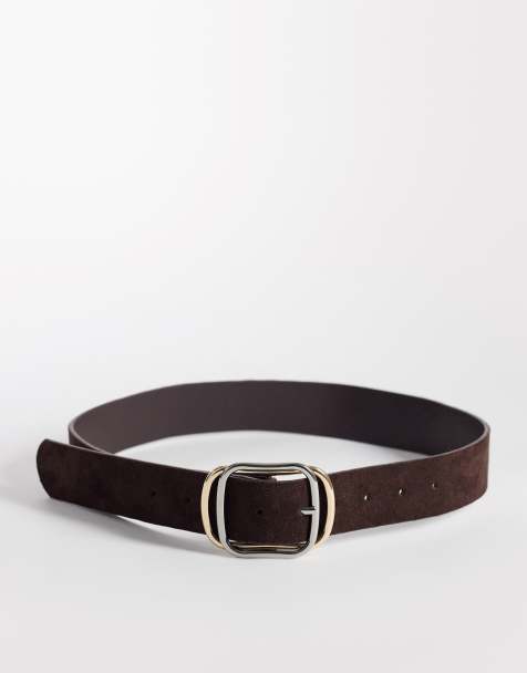 New Look – Gürtel aus Wildlederimitat in Braun mit Metall-Mix - view 1