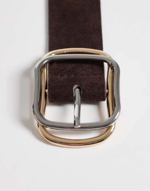 New Look – Gürtel aus Wildlederimitat in Braun mit Metall-Mix, 3 von 3
