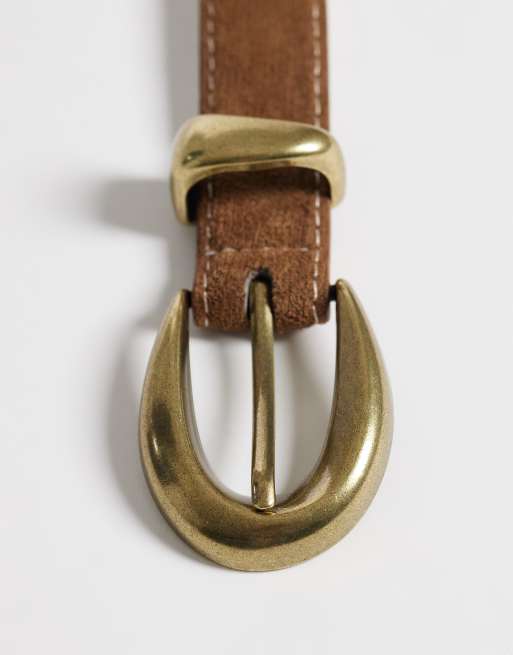 New Look – Gürtel aus Wildlederimitat in Hellbraun mit goldfarbener Schnalle, 3 von 3