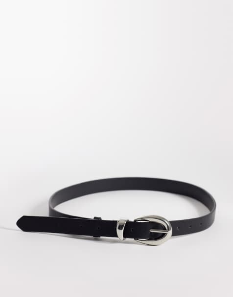 New Look – Gürtel in Schwarz mit silberfarbener Schnalle - view 1