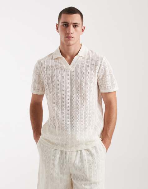 New Look – Häkel-T-Shirt in Creme mit Kragen, Kombiteil - view 1