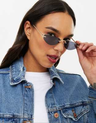 New Look half moon rimless sunglasses in black | ASOS