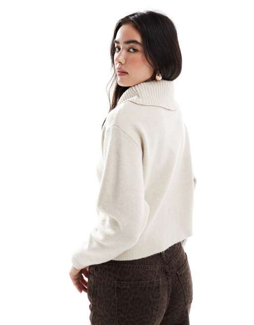 New Look half zip collar jumper in cream, 4 of 4