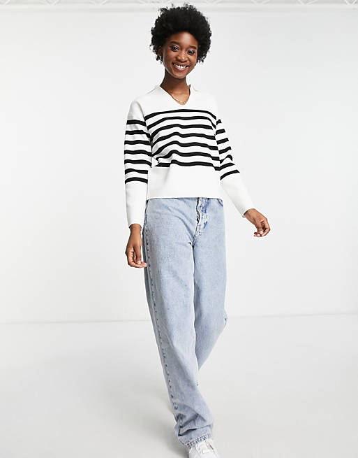 Jumpers & Cardigans New Look half zip collar jumper in white stripe 