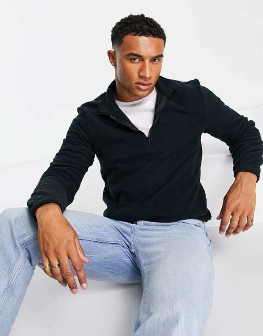 New Look half zip fleece sweatshirt in black | ASOS