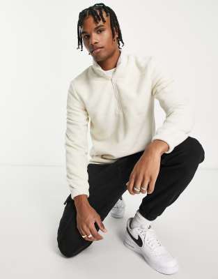 half zip fleece sweatshirt in cream-White