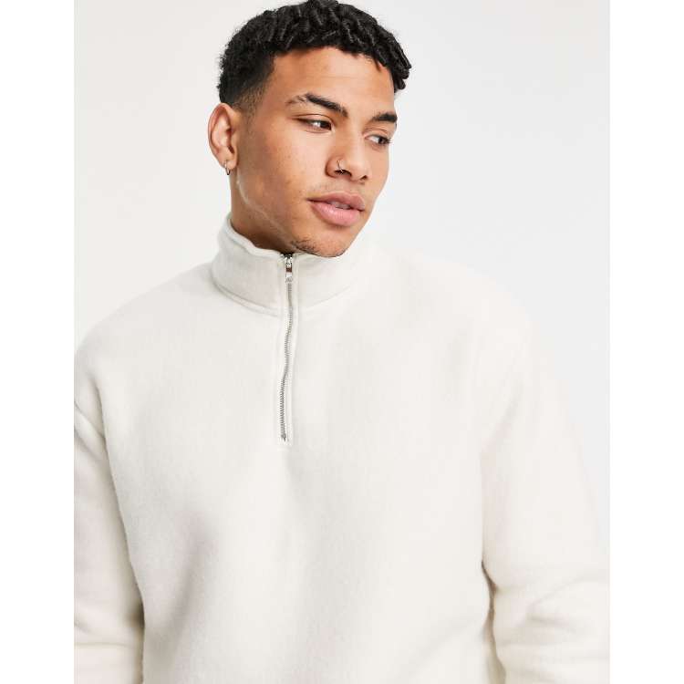 New Look half zip fleece sweatshirt in cream ASOS