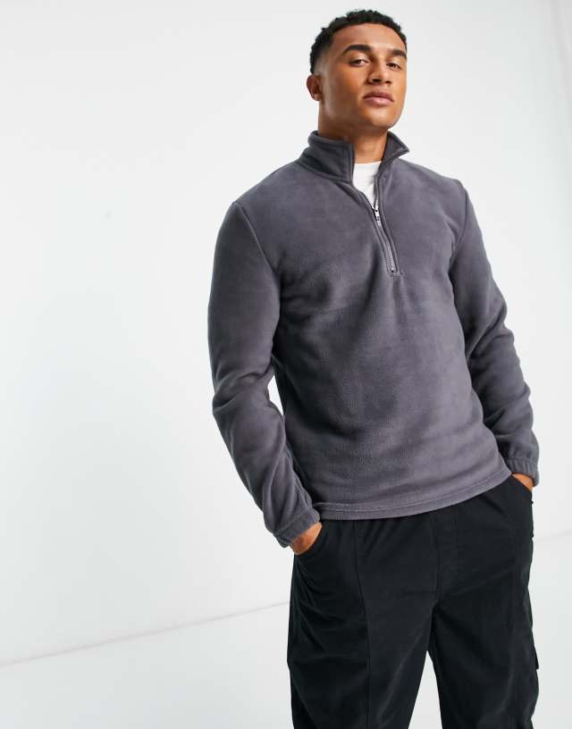 New Look half zip fleece sweatshirt in gray