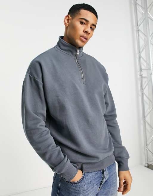 New Look half zip funnel neck sweat in blue ASOS