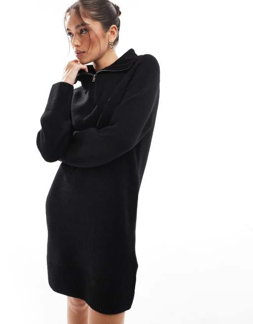 New Look half zip mini dress in black