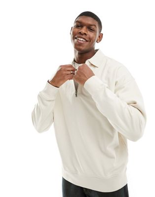 New Look half zip polo sweat in off white